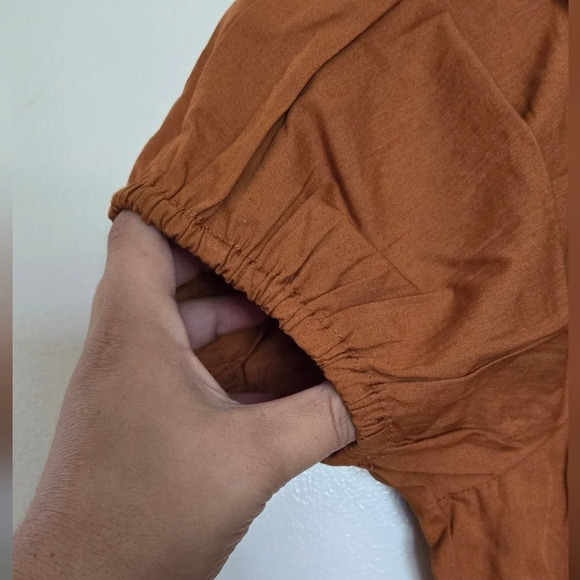 Puff Sleeve Knot Front Ruffle Hem Dress - Picture 2 of 7